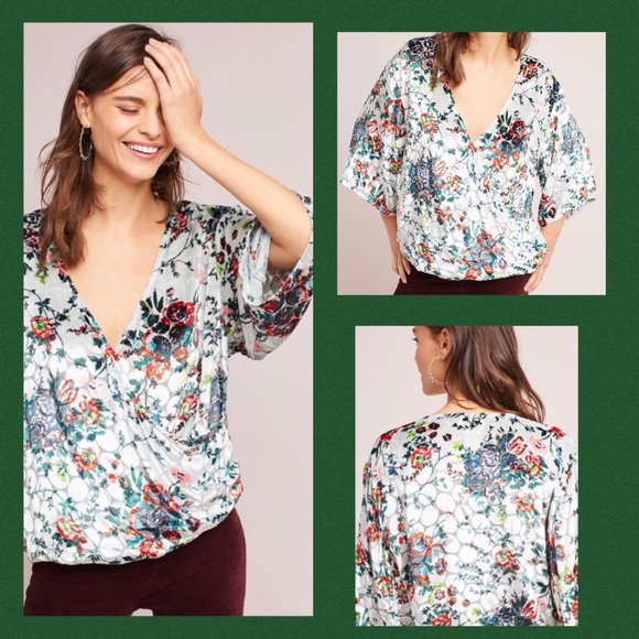 Anthropologie Tops - Anthropologie Maeve Umi Velvet Faux Wrap Top V-Neck Floral Boho Sz S